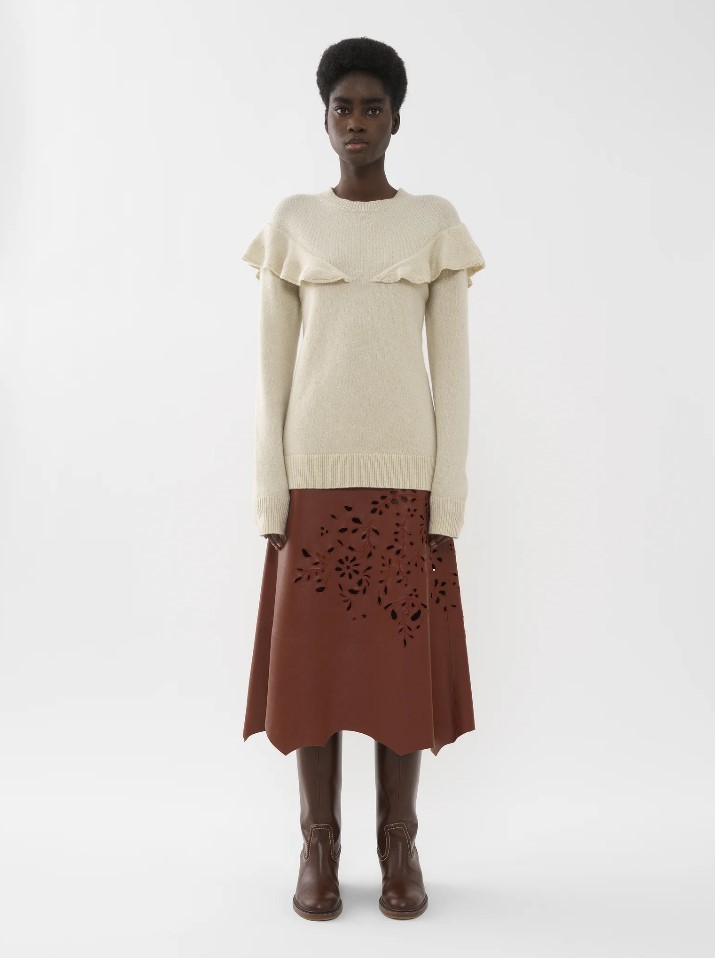 CHLOÉ CASHMERE SWEATER WITH LOTUS LEAF EDGE 