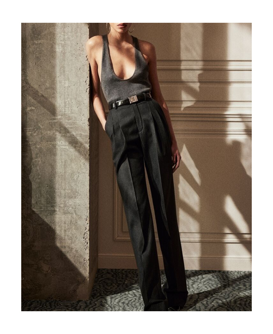 Saint Laurent Striped Flared Trousers In Black