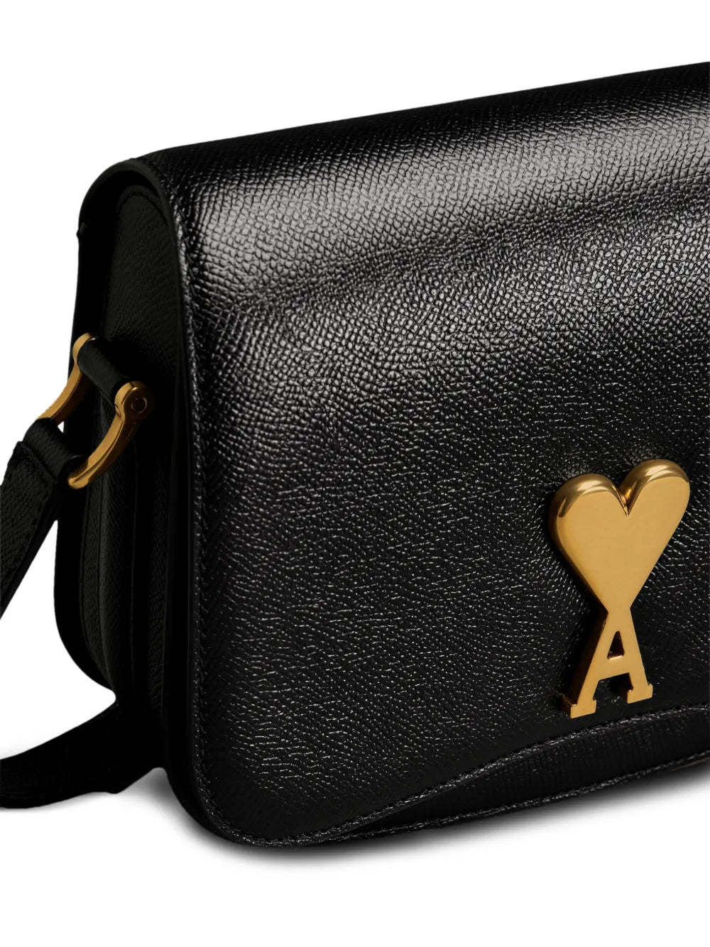 Ami Alexandre Mattiussi Grained Texture Adjustable Strap Bag Gold-tone Hardware In Black