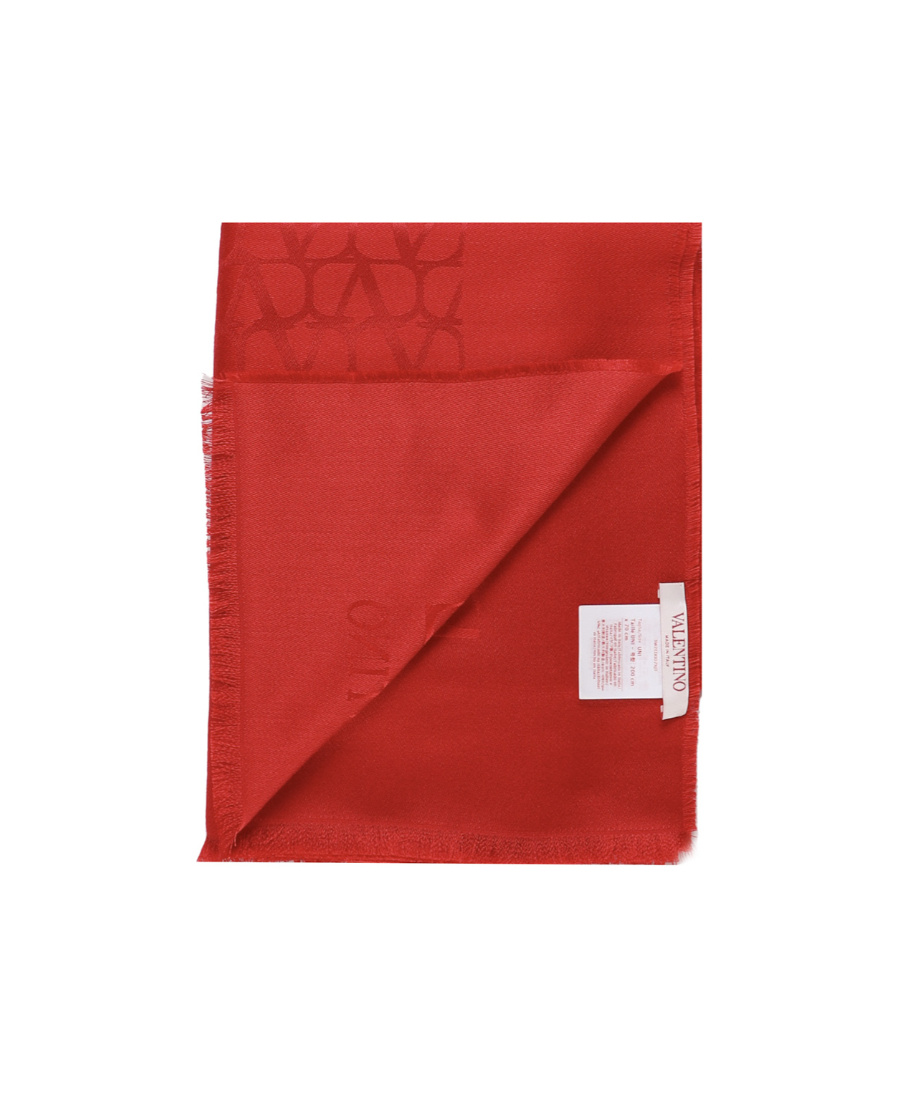 Valentino Vlogo Signature Frayed Scarf In Red