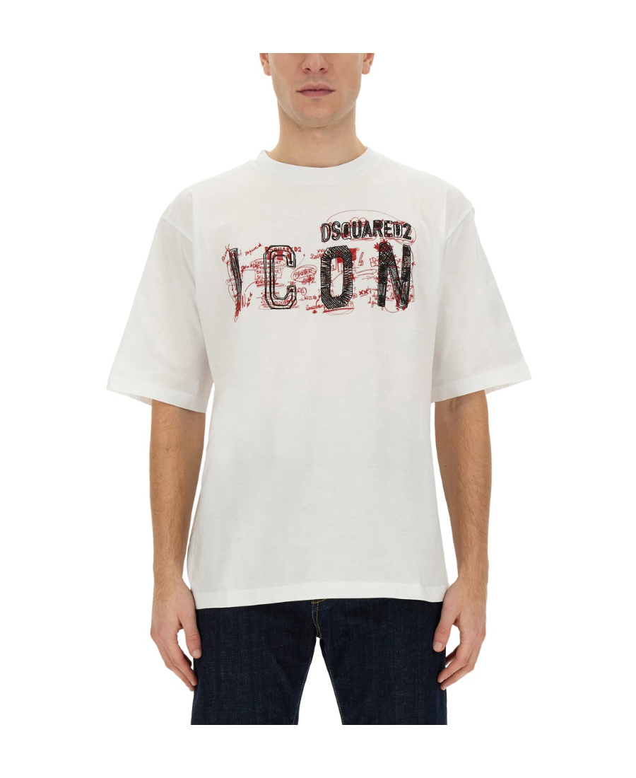 Dsquared2 Cotton T-shirt With Icon Scribble Print In White