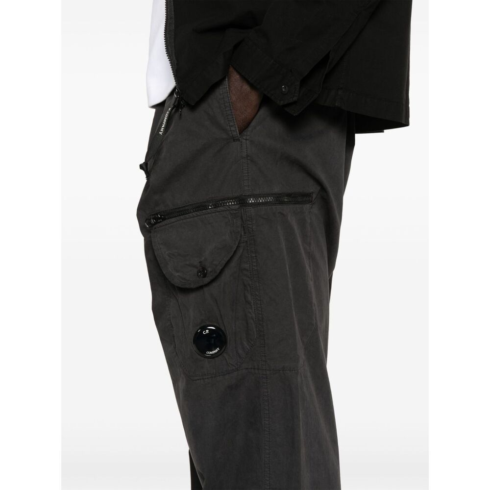 C.p. Company Lens Cotton Cargo Trousers In Black