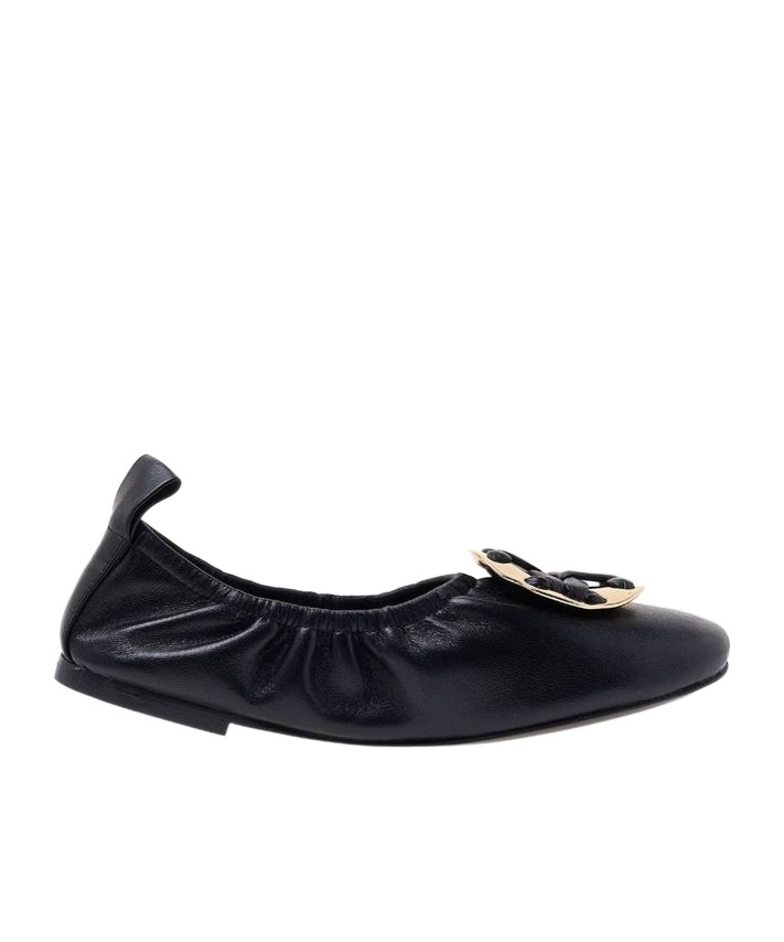 Tory Burch Woven Double T 10mm Ballerina Shoes In Black