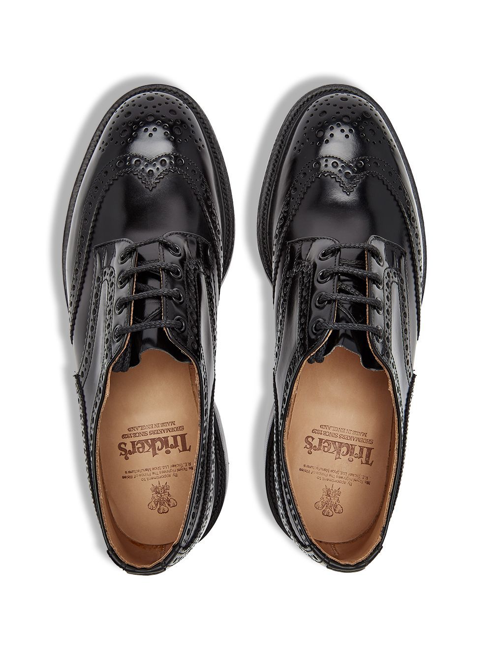 Tricker's Leather Kensington Derby Shoes With Brogue Finish In Black