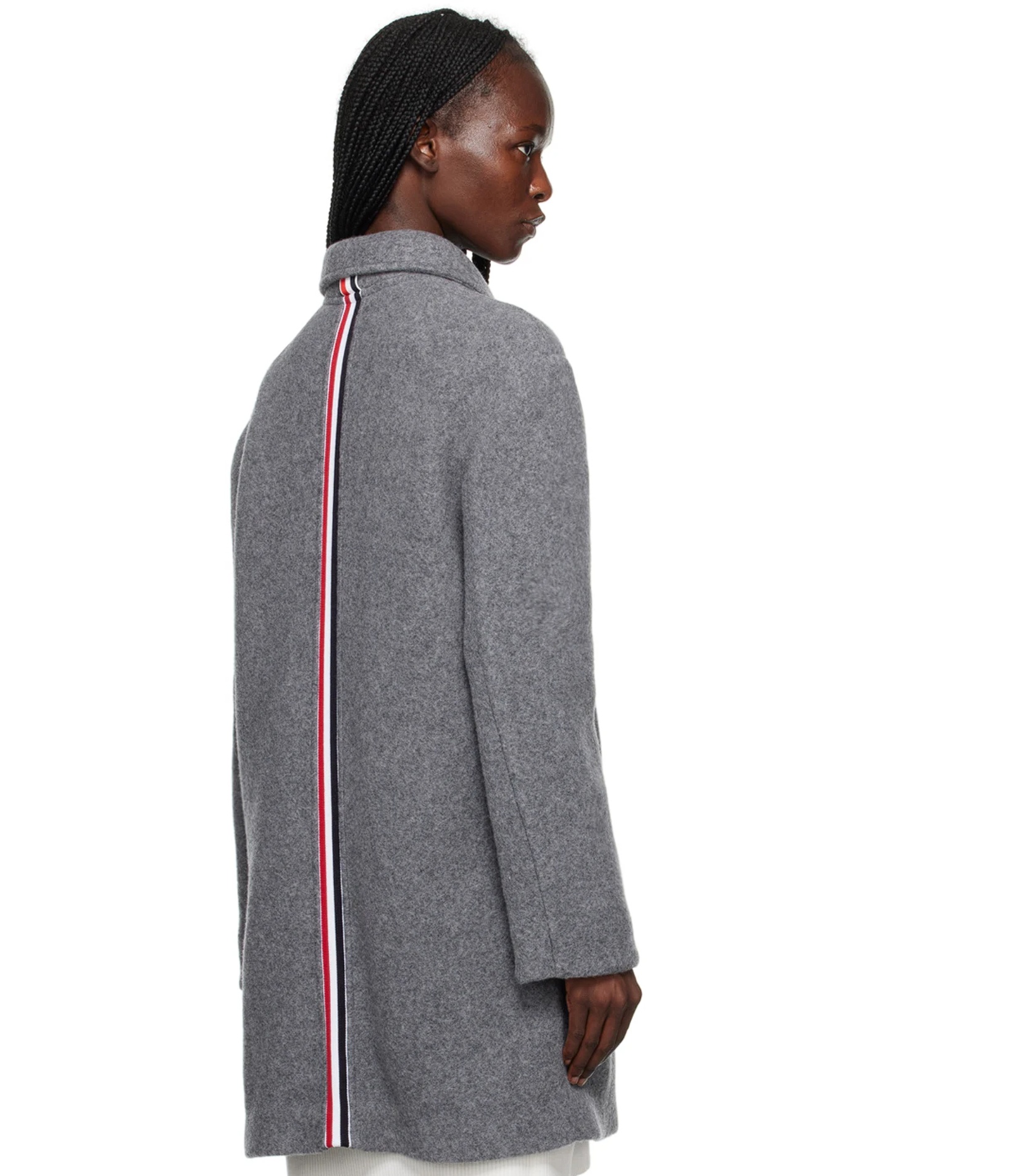 Thom Browne Rwb-stripe Wool Overcoat In Gray