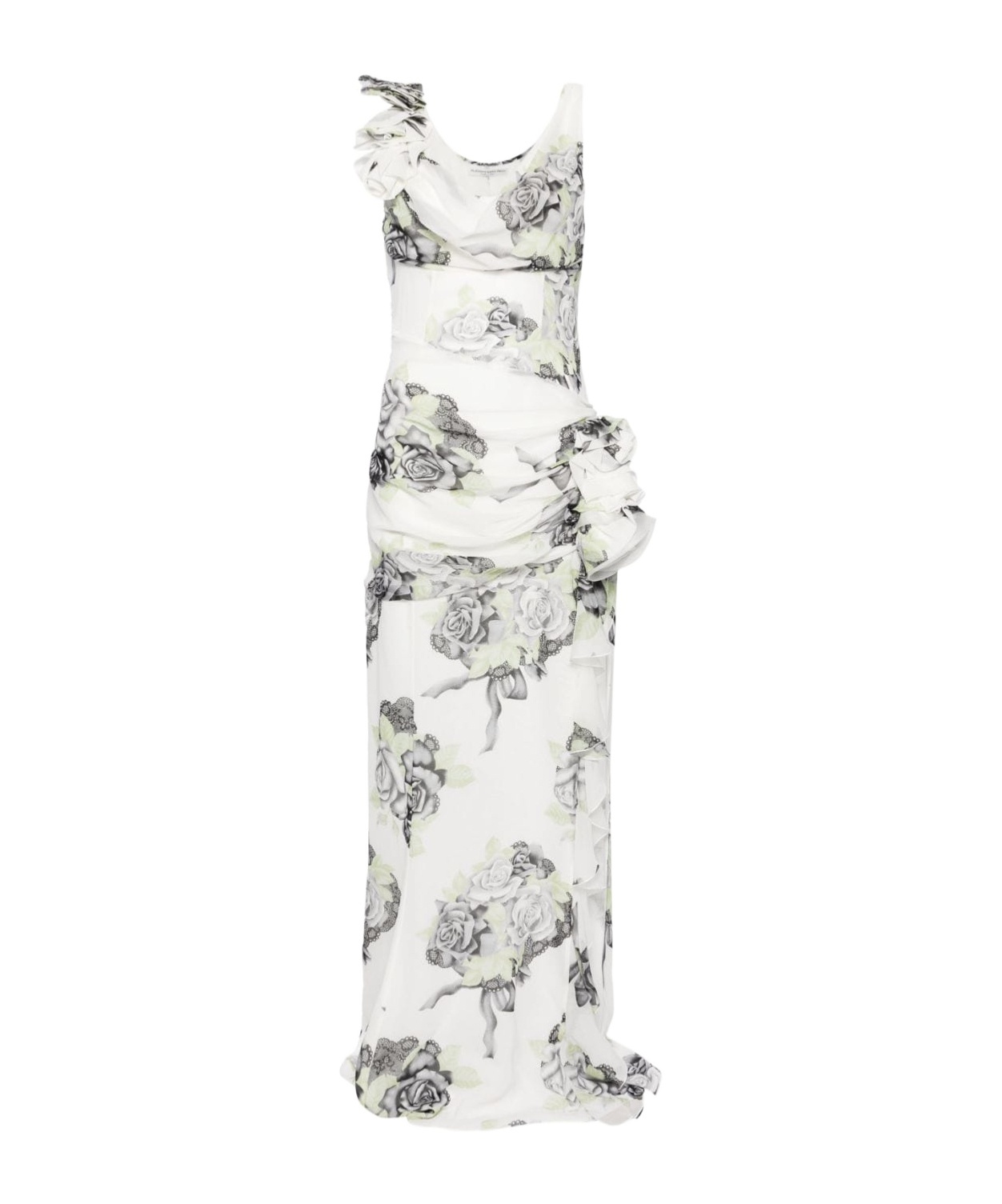 Shop Alessandra Rich Rose-print Silk Gown In White