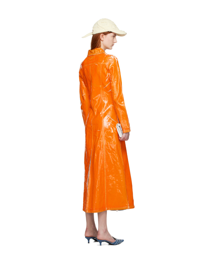 Diesel Coated Denim Long-line Coat In Orange
