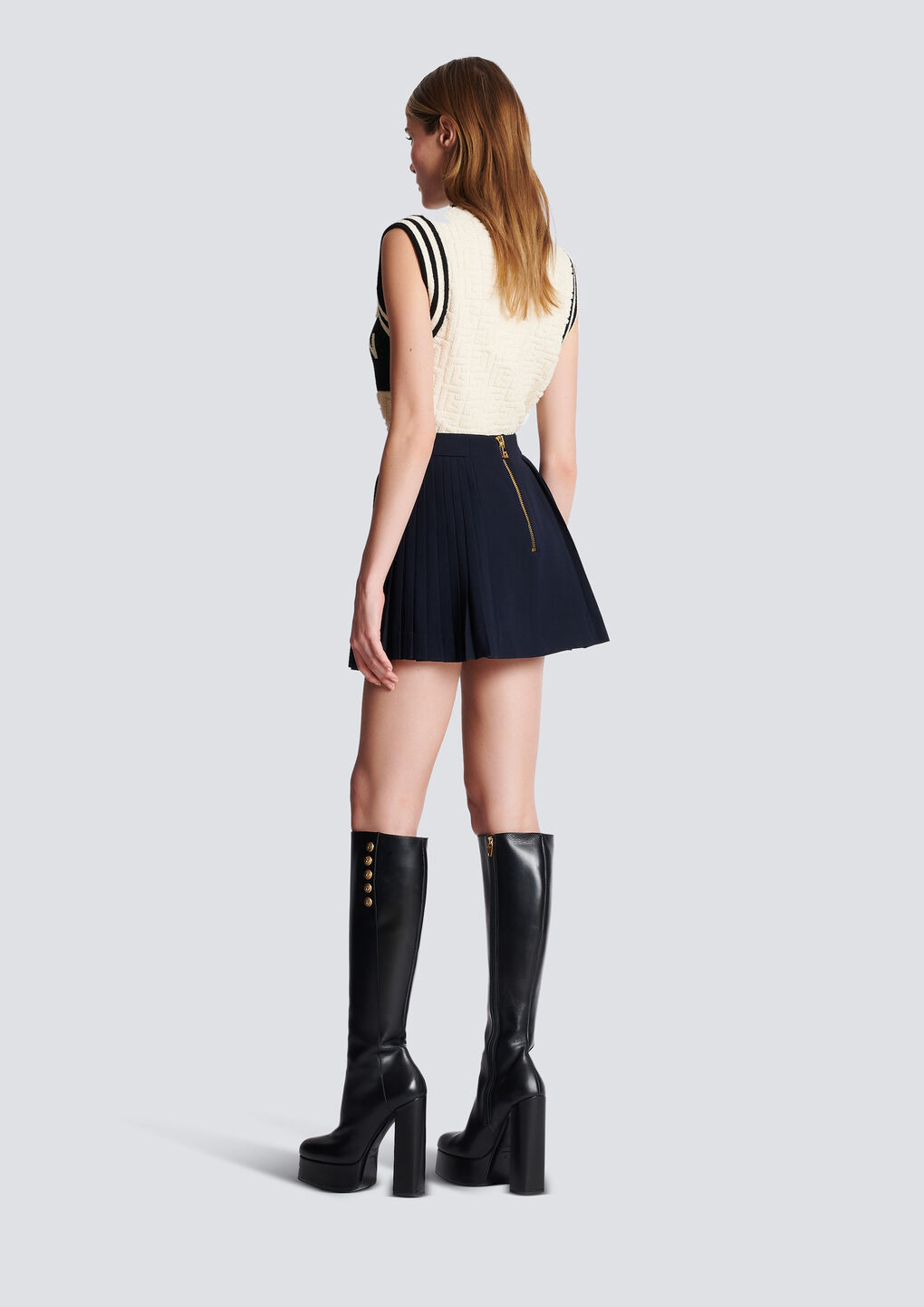 Balmain Button-detail Pleated Miniskirt In Black