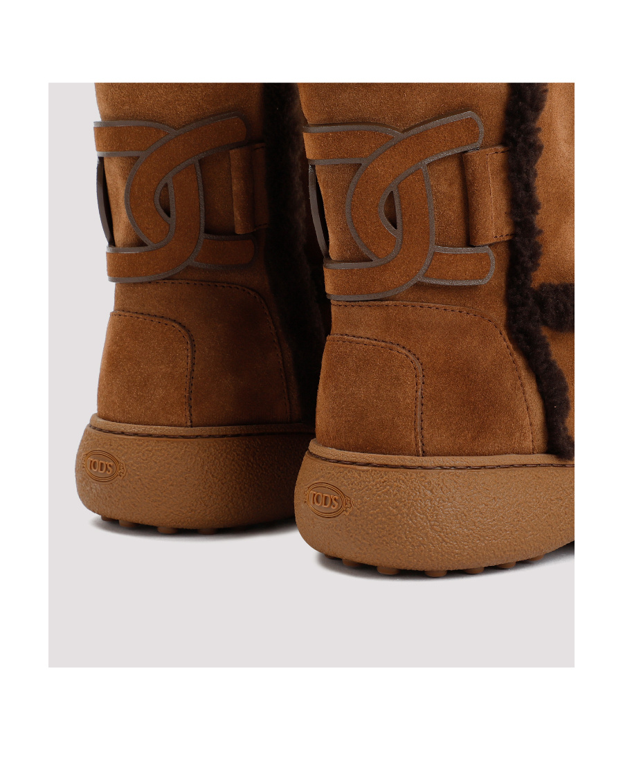 Shop Tod's Shearling-trim Suede Boots In Brown