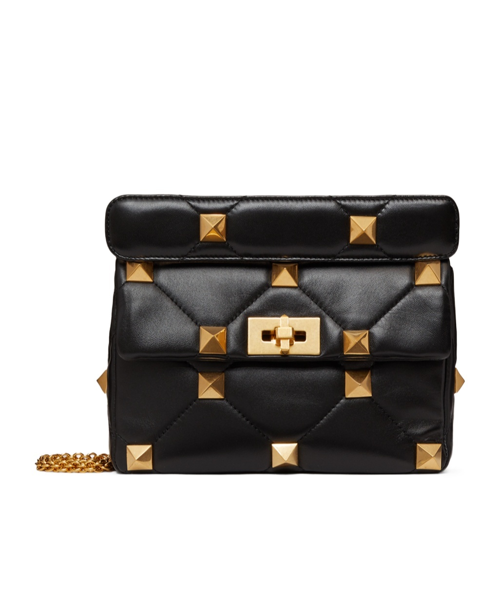 Valentino Medium Roman Stud Chain-link Shoulder Bag In Black
