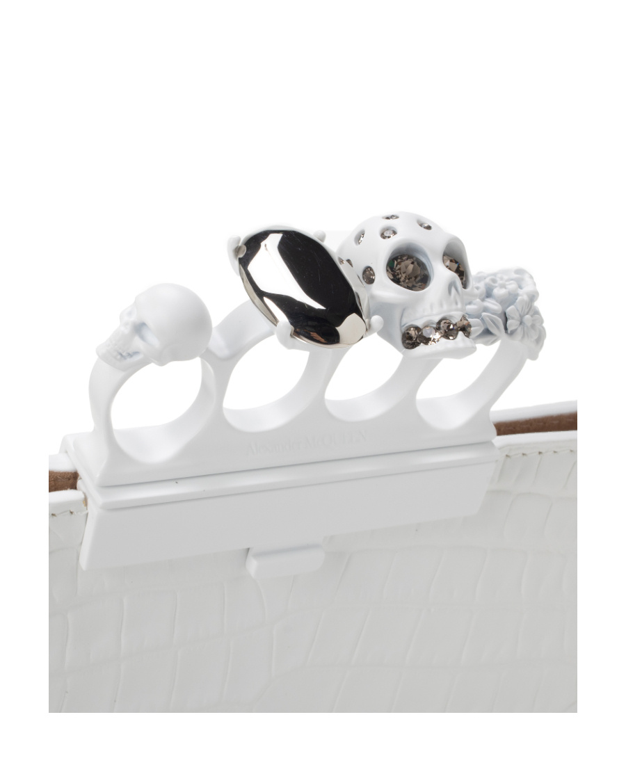 Alexander Mcqueen Skull-four-ring-flat Clutch Bag In White