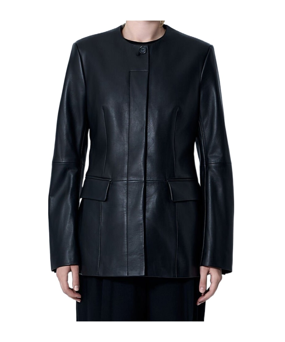 Totême Collarless Leather Jacket