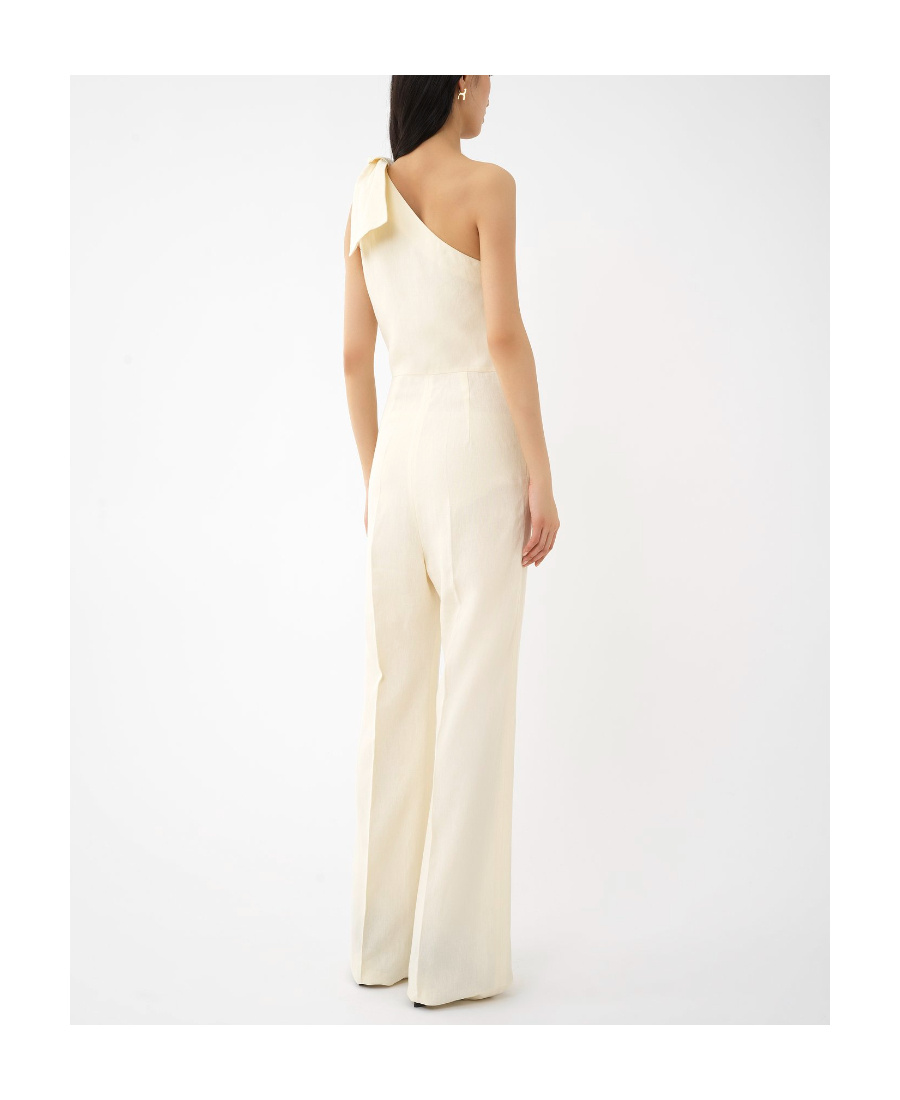 Chloé One-shoulder Linen Canvas Jumpsuit With Decorative Bow In White