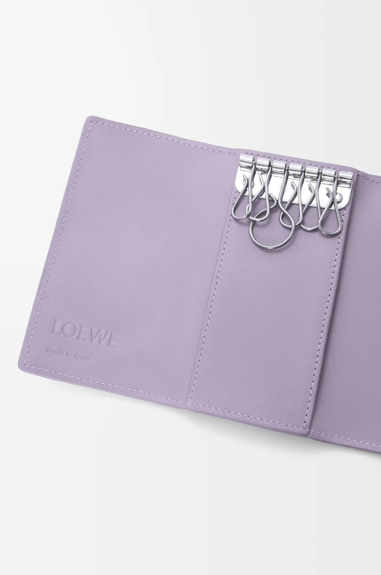 Loewe Anagram Key Case In Pebble Grained Calfskin In Purple