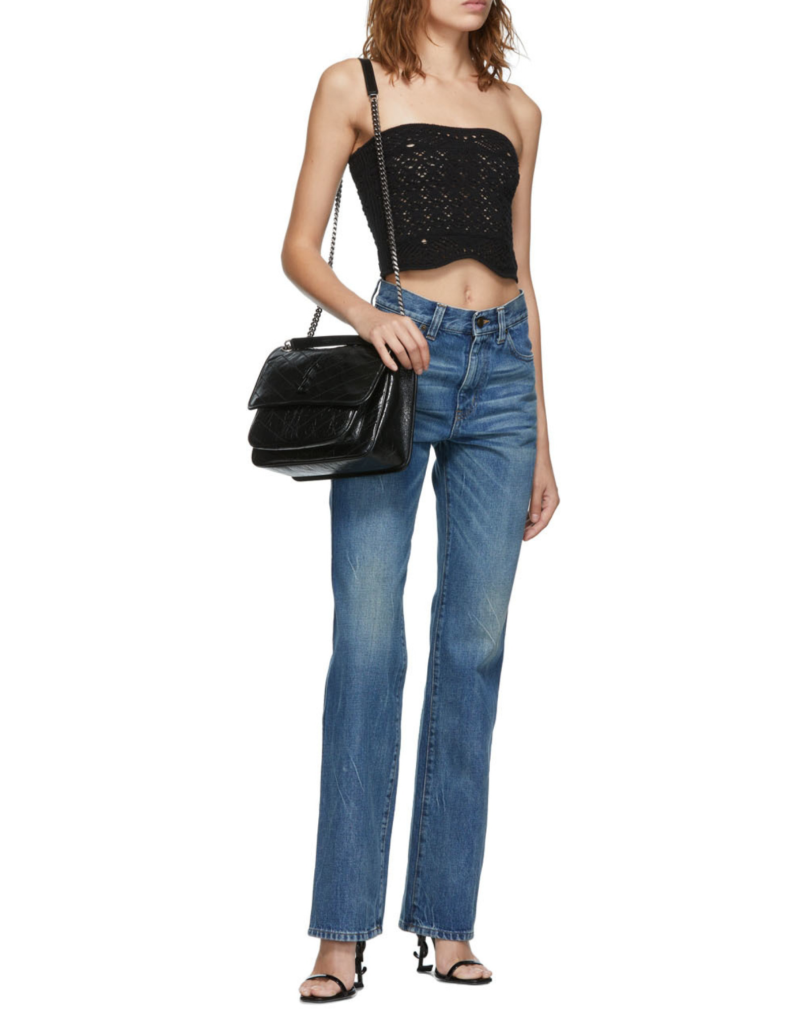 Saint Laurent Cropped Crochet Top In Black