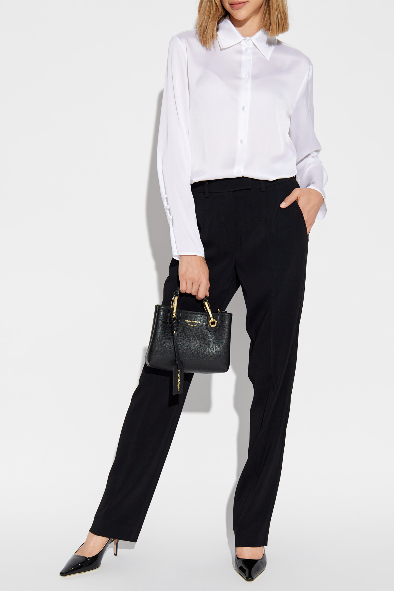 Shop Emporio Armani Slim-legged Tailored Trousers In Black