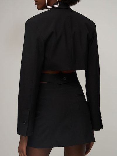 Shop Jacquemus Black Le Robe Bari Wool Mini Suit Dress