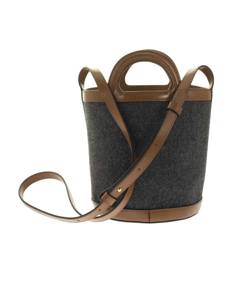 Shop Marni Tropicalia Mini Bucket Bag In Felt And Leather In Black