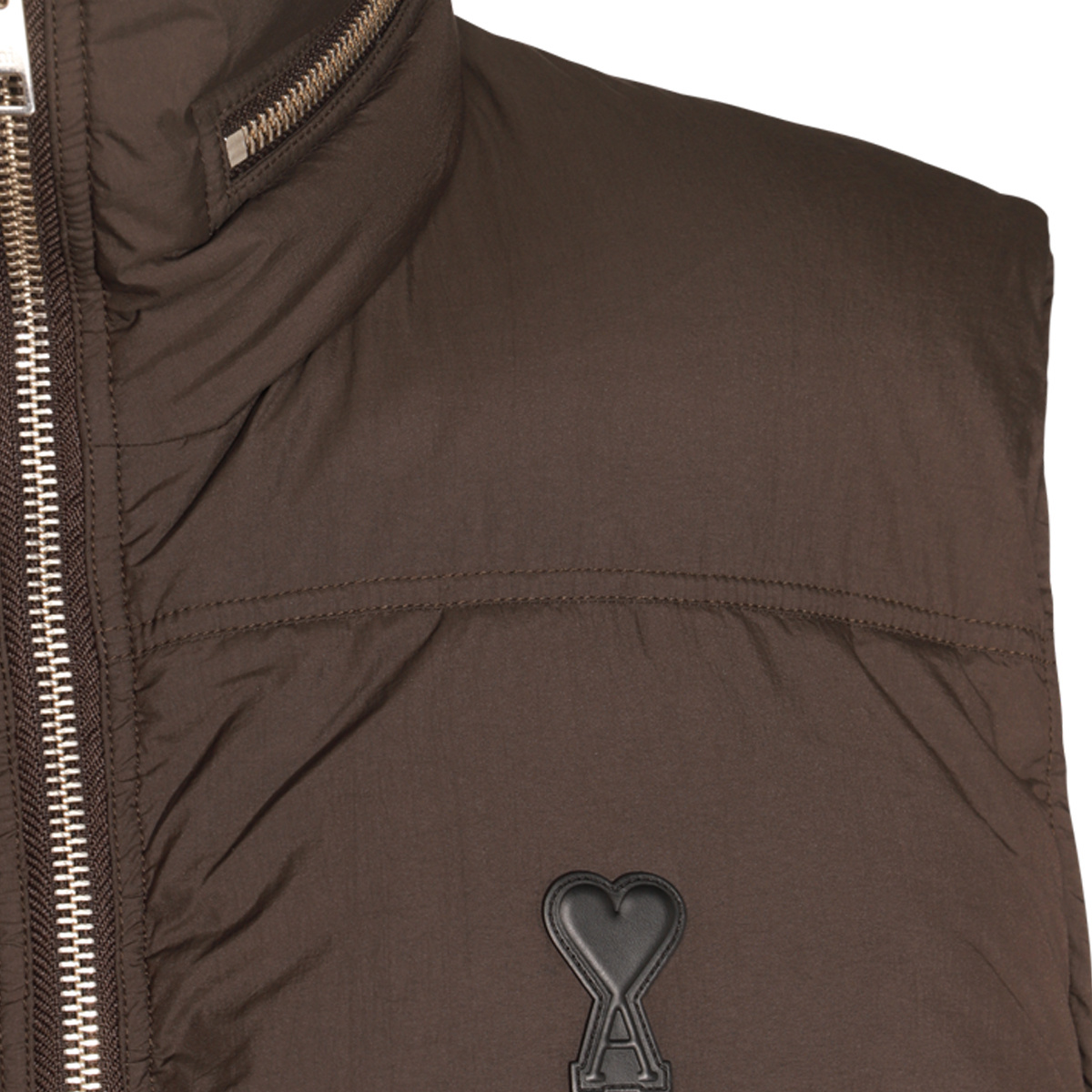 Ami Alexandre Mattiussi Ami Paris Monogram Patch Puffer Gilet In Brown