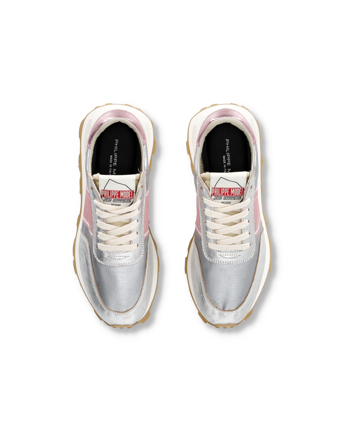 Philippe Model Tour Low Vintage Metal Argent Rose Sneaker In White