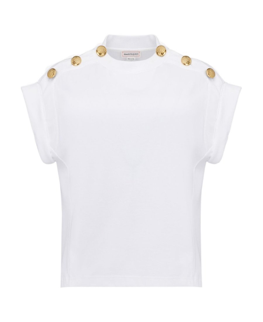 Alexander Mcqueen Seal Button-embellished T-shirt In White