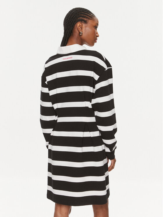 Karl Lagerfeld Lapel Long-sleeved Dress In Black