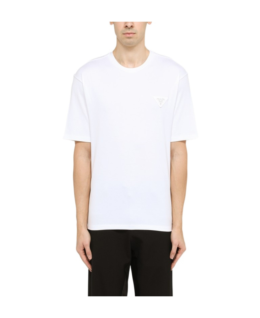 Prada Triangle Logo-patch Cotton T-shirt In White