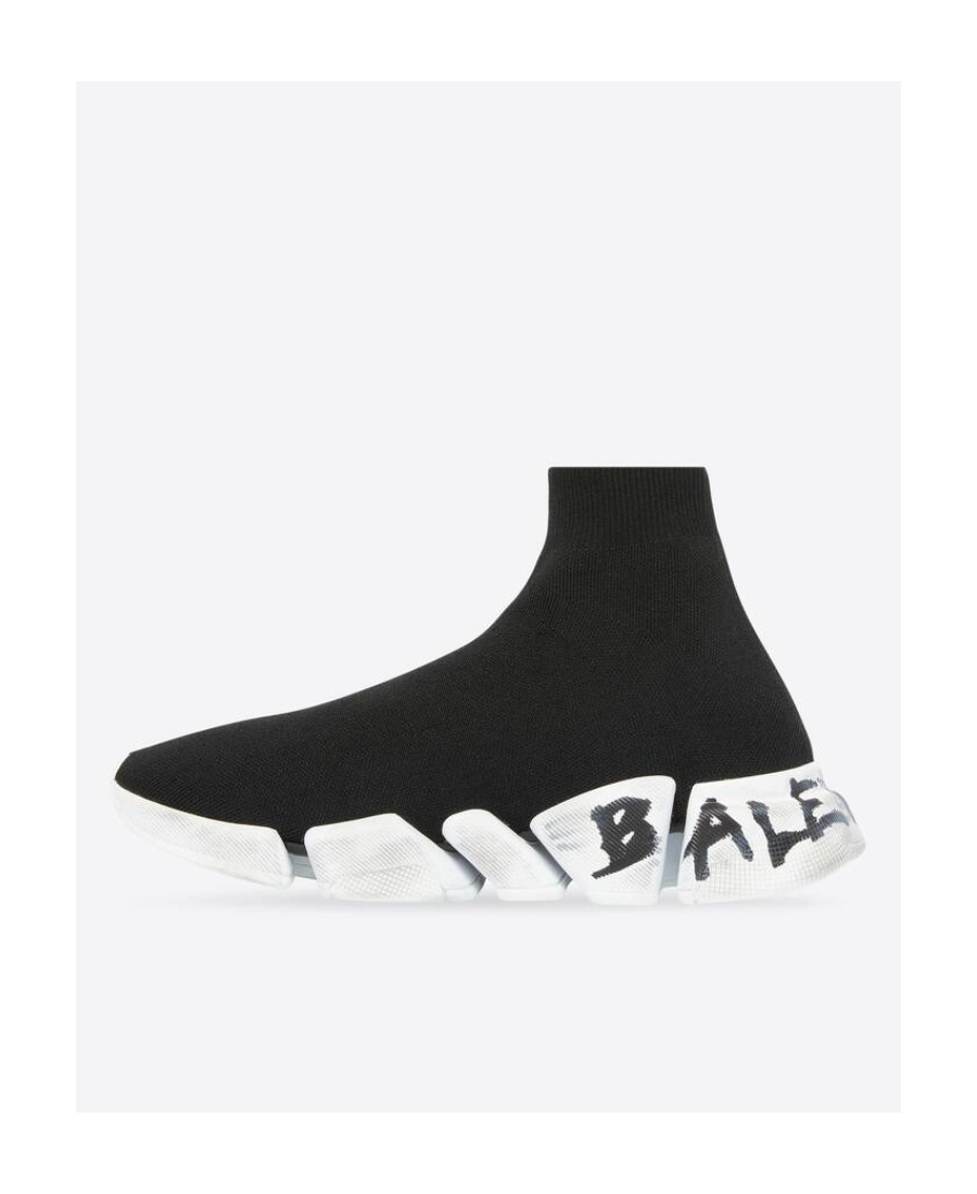 Shop Balenciaga Sneakers Speed 2.0 Graffiti In Maglia Riciclata Da Donna In Nero In Black