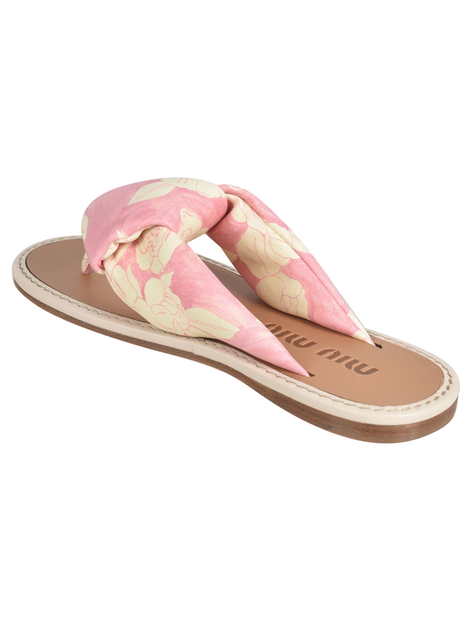 Miu Miu Floral Printed Flip-flops In Nude