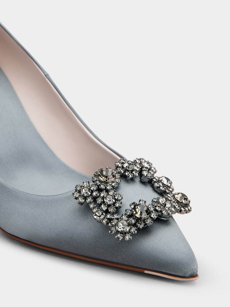 Roger Vivier Efflorescence Crystal-embellished Satin Pumps In Gray