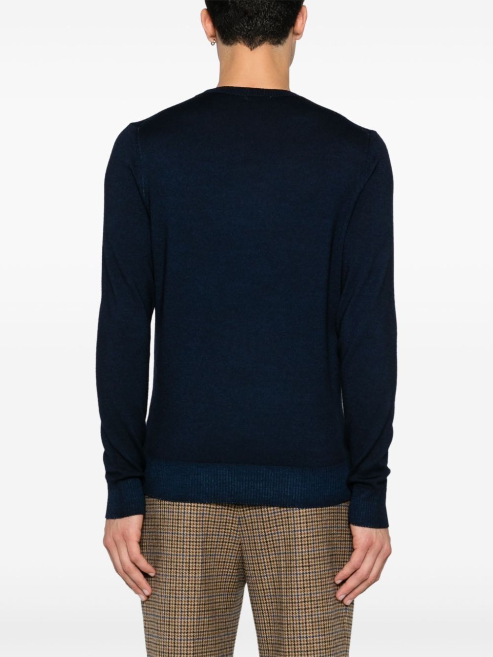 Malo Wool Crewneck Sweater With Ribbed Cuffs In Black