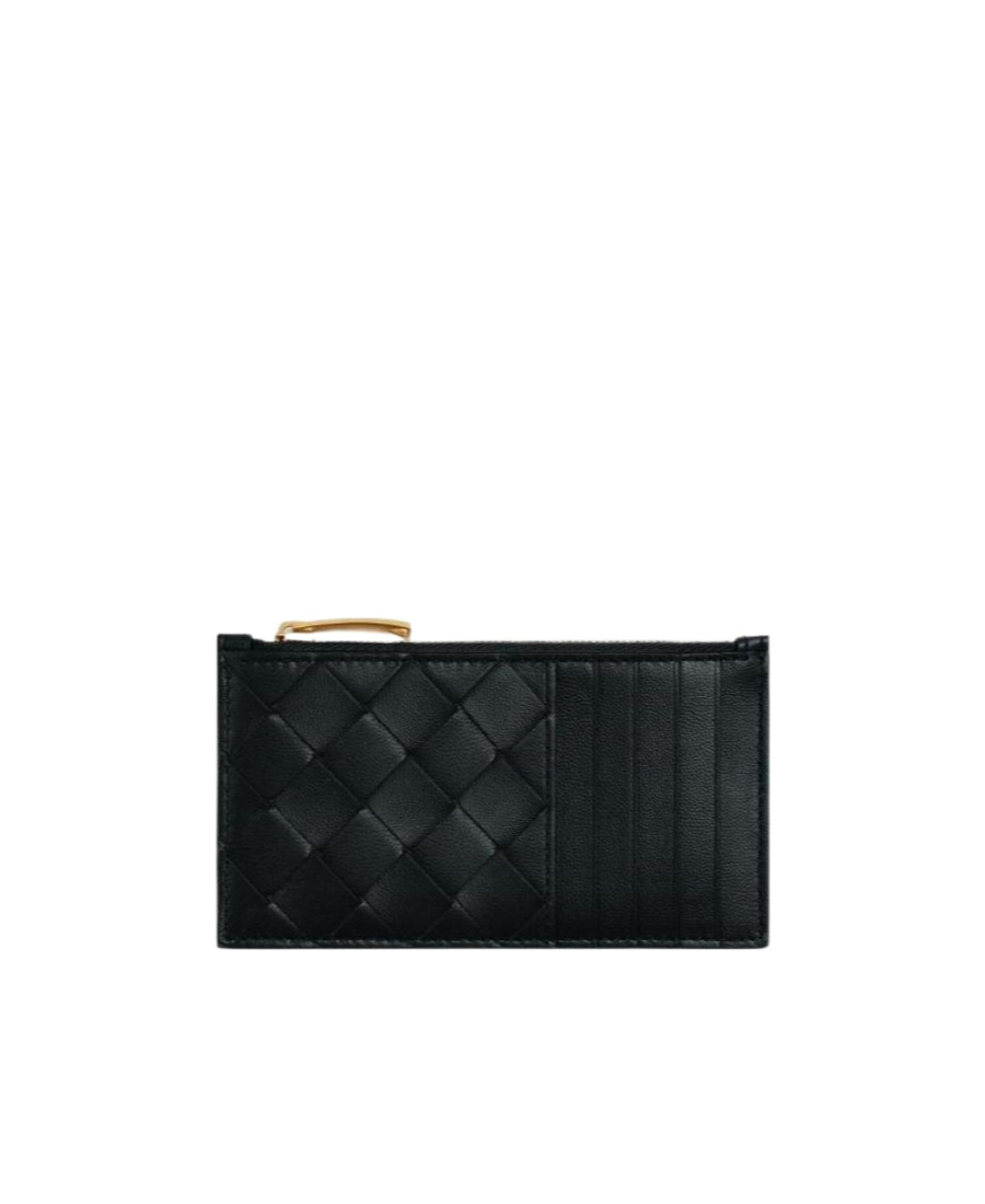 Shop Bottega Veneta Intrecciato Zipped Card Case In Black