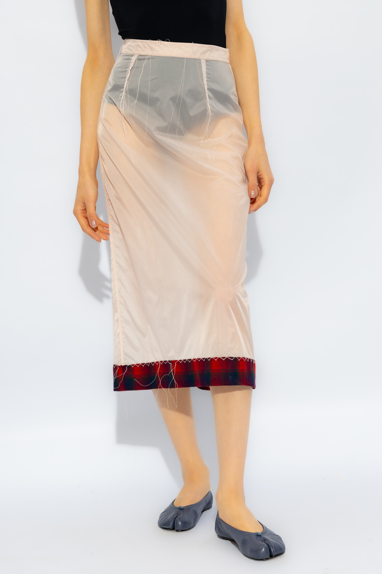 Maison Margiela Pendleton-check-hem Sheer Skirt In Pink