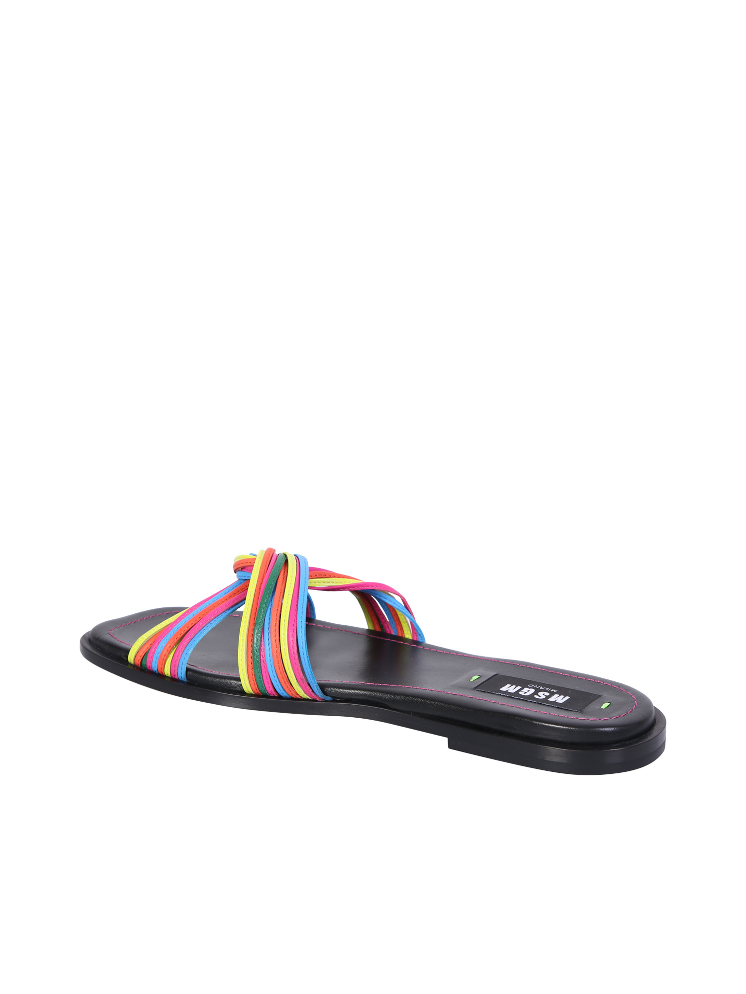 Msgm Multi-straps Leather Slippers In Multicolor