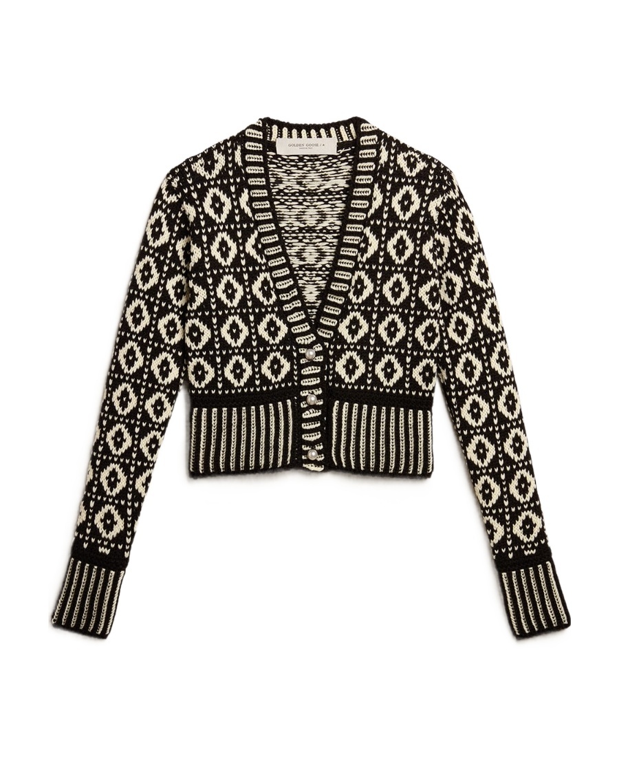 Golden Goose Jacquard-pattern Wool Cardigan In Black