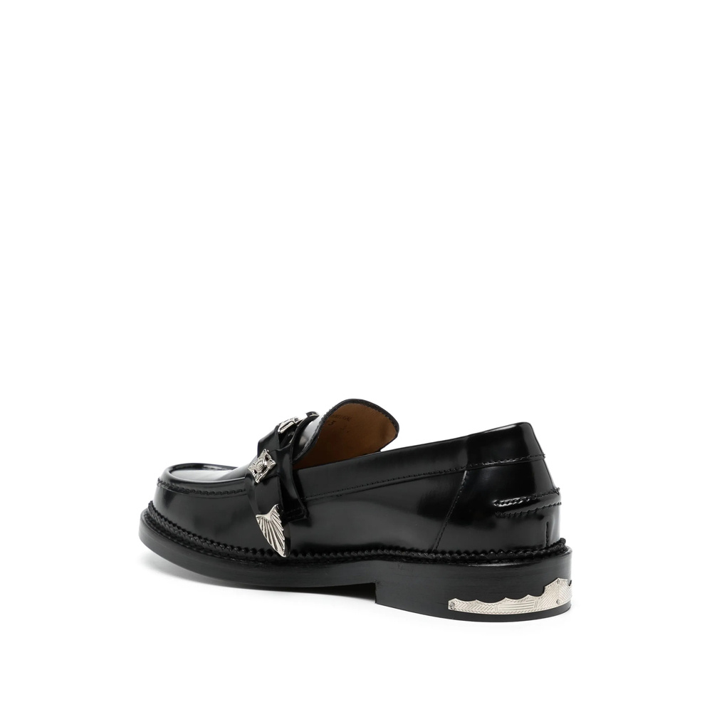 Toga Round-toe Leather Loafers In Black
