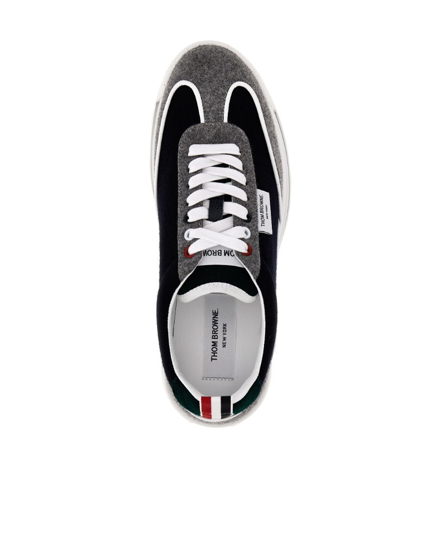 Thom Browne Navy Grey Wool Tech Runner Low Top Sneakers In Black