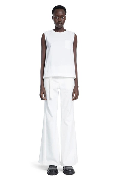 Sacai High-waisted Belted Flared Jeans In White