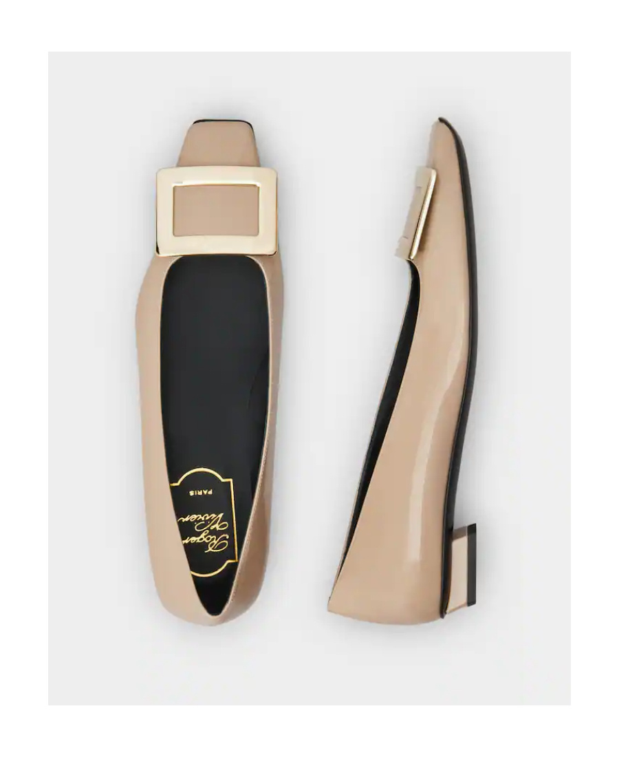 Roger Vivier Belle Vivier Square Button Flat Sole Shoes In Nude