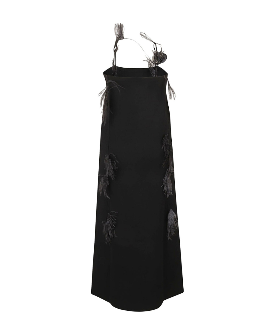 Jil Sander Feather-trim Slip Dress In Black