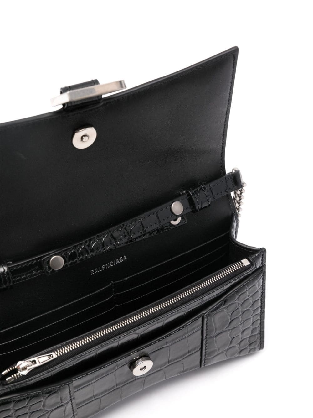 Balenciaga Hourglass Crocodile-effect Leather Crossbody Bag In Black