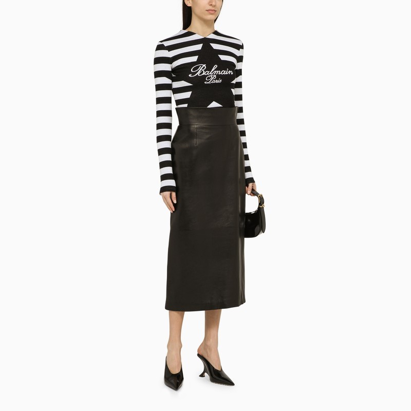 Balmain Black And White Striped Shirt With Cotton Logo In Black