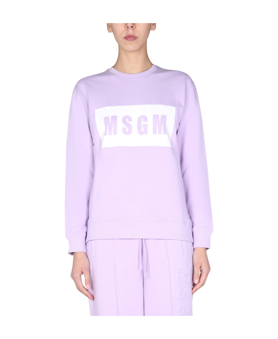 Msgm Logo-print Crew Sweatshirt In Purple