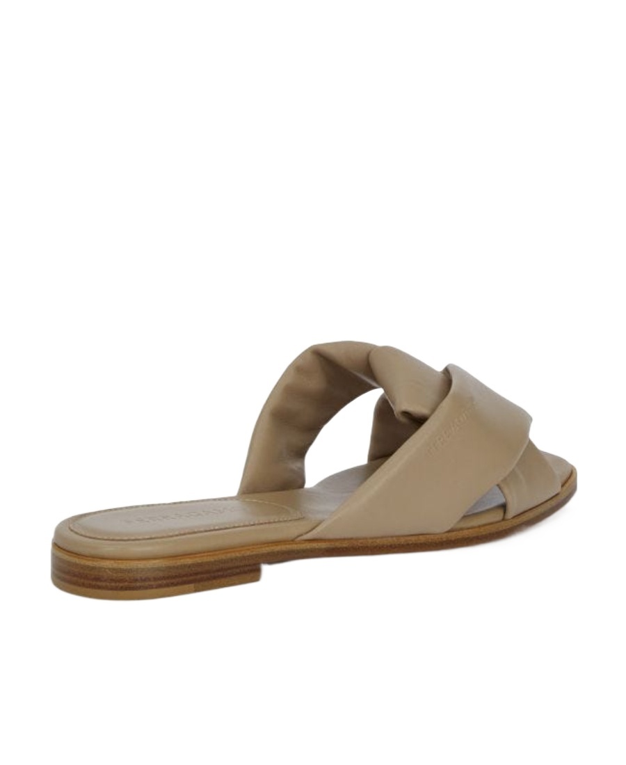 Ferragamo Nappa Slippers With Origami Tied Band In Nude