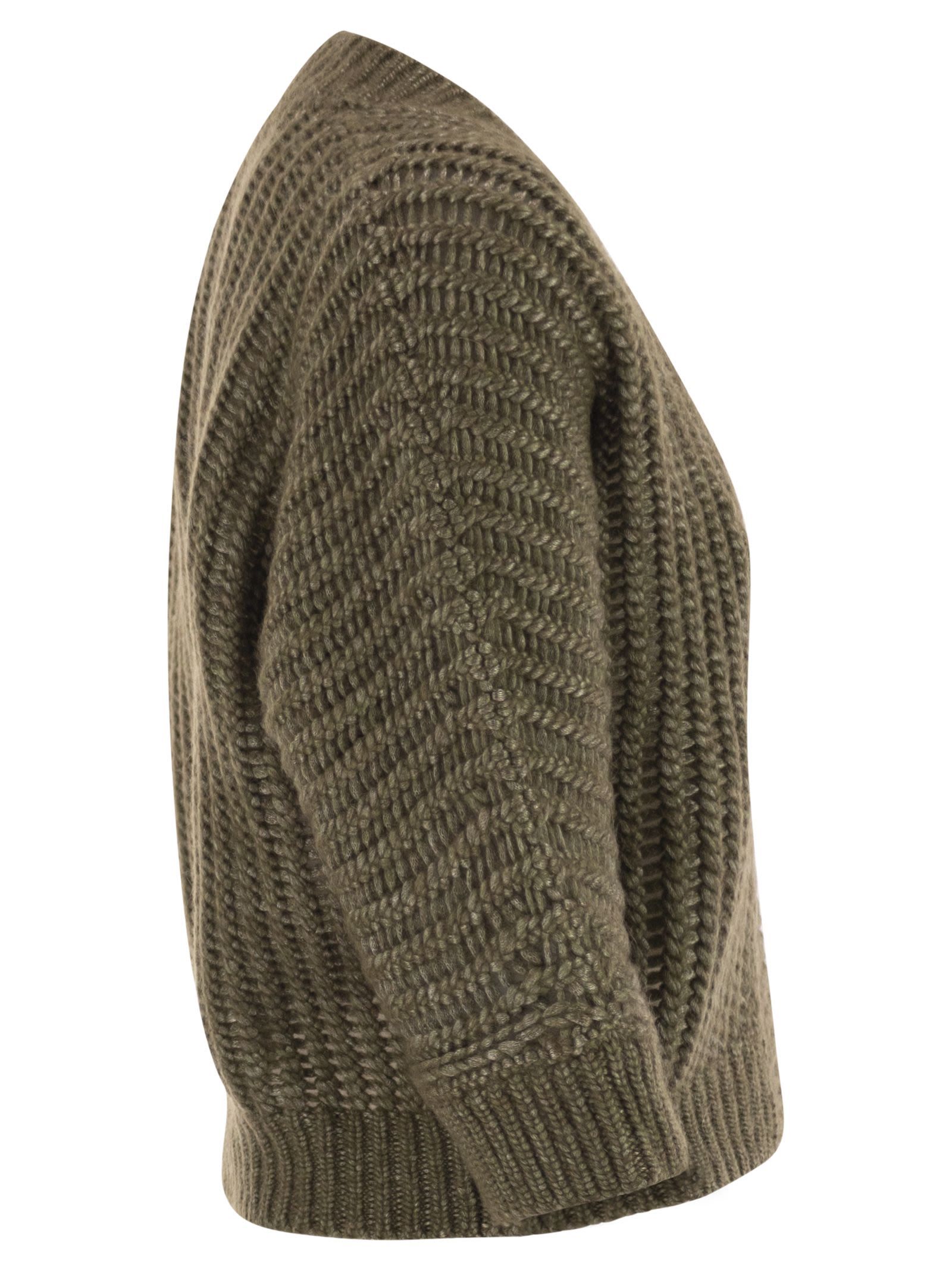 Peserico Wool And Alpaca Mesh Cardigan In Green