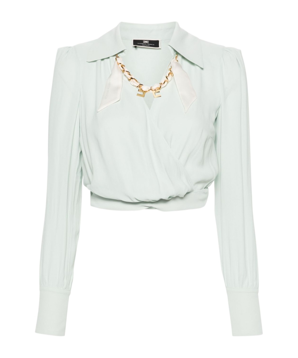 Elisabetta Franchi Shirt With Chain Detail And Cropped Length In Blue