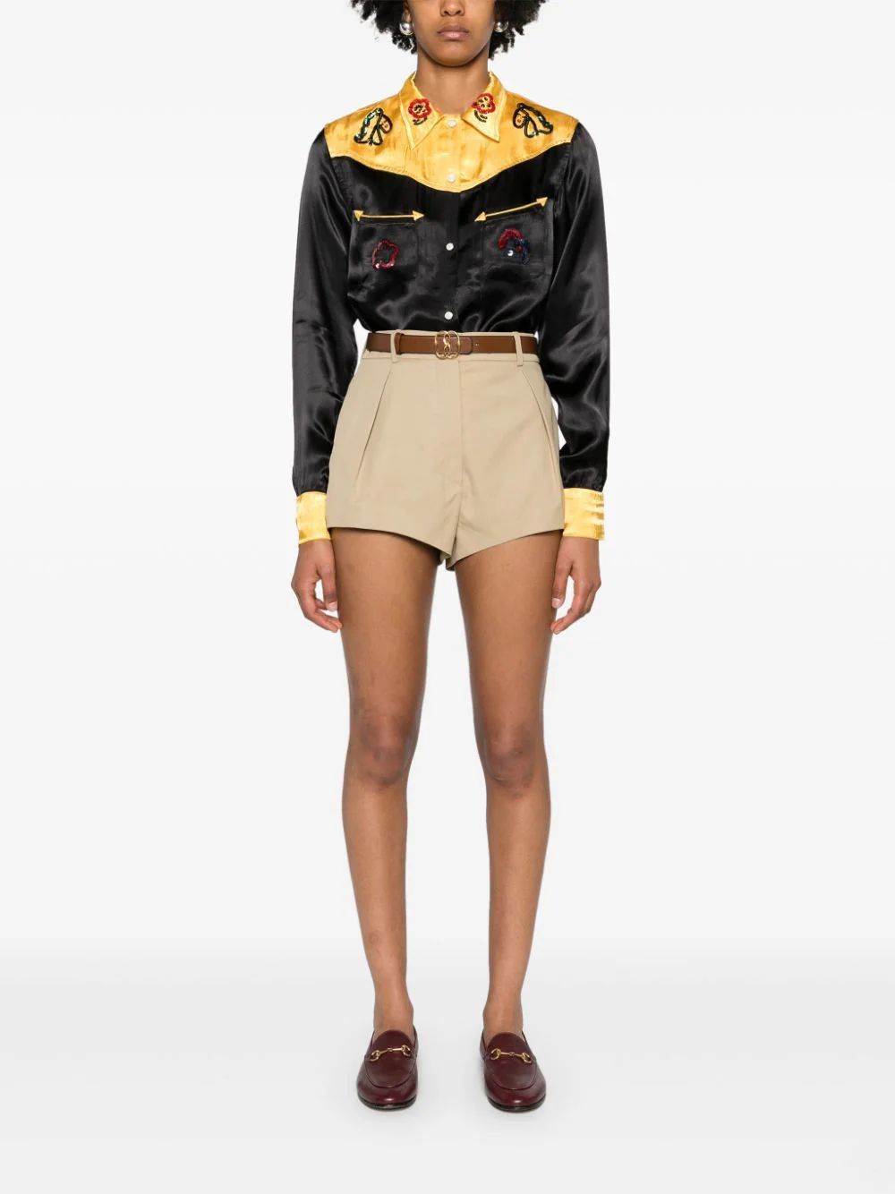 Bode Sequin Rodeo Satin Shirt In Black