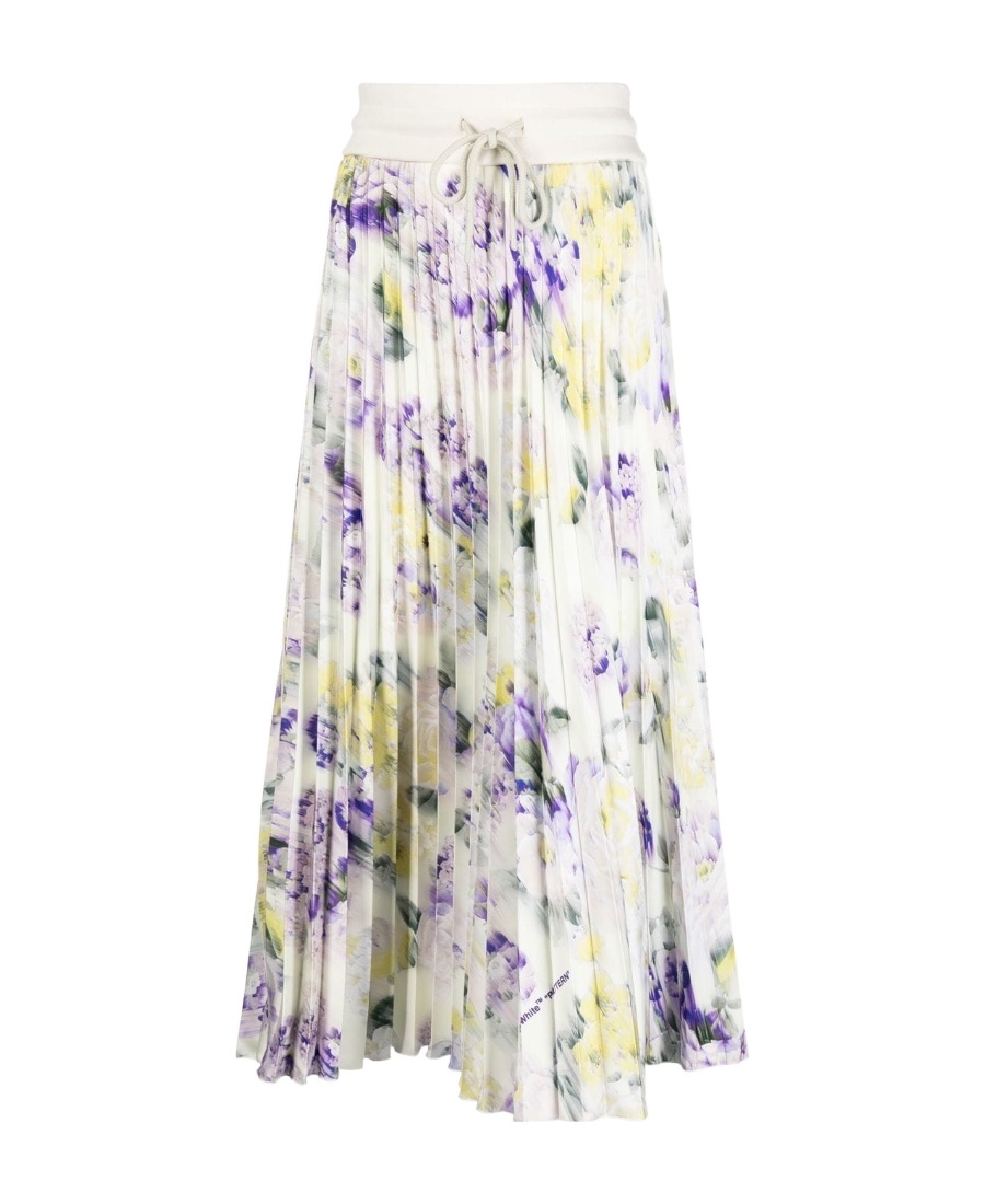 Off-white Drawstring Pleated Skirt In White