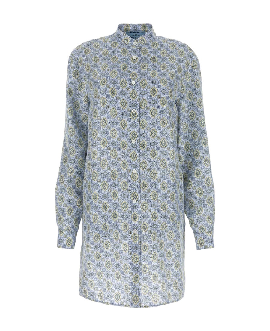 Prada Unique Print Silk Shirt Dress In Gray