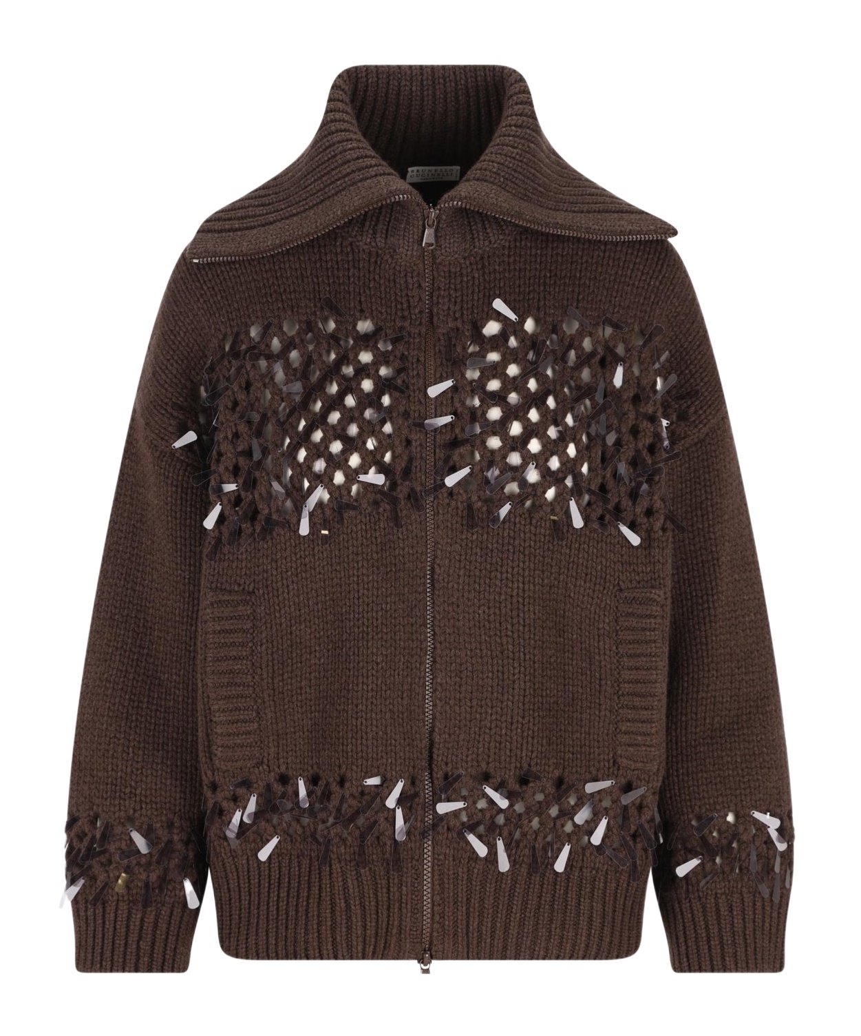 Brunello Cucinelli Long-sleeved Knitted Cardigan In Brown